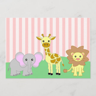 Convites Animais Selvagens Bebês Rosa, Bebês, Chuveiro