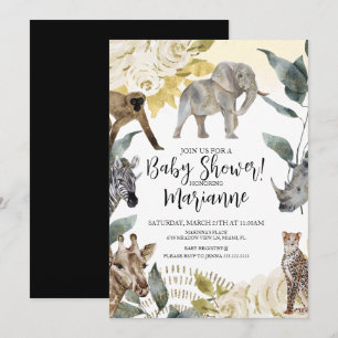 Convites Animais Selvagens Chuvinha de Bebê Faux Dourado Br