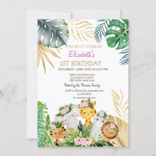 Convites Animais Selvagens Flores da Selva Tropicais 1º