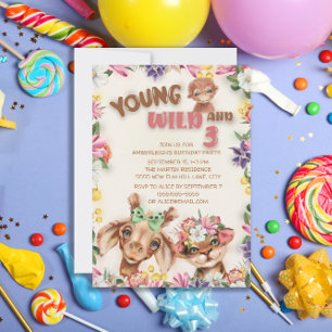 Convites Animais Selvagens Jovens Selvagens Três Aniversári