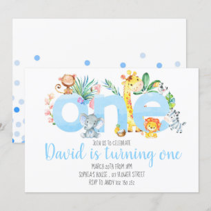 Convites Animais Selvagens Safari Boy primeiro aniversario 