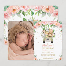 Animais Selvagens Safari Car Floral Foto de Aniver