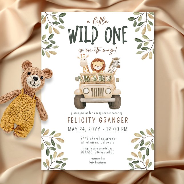 Convites Animais Selvagens Safari Chá de fraldas Neutro (Wild One Safari Animals Neutral Baby Shower Invitation)