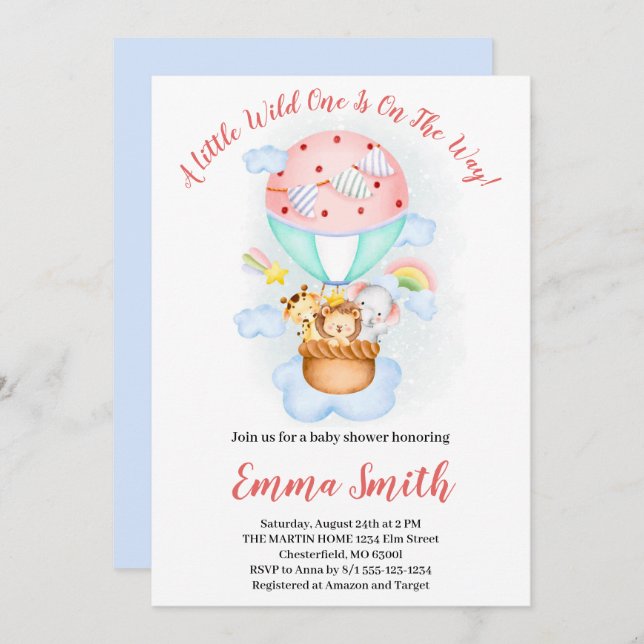 Convites Animais Selvagens Safari Chás de fraldas Em (Frente/Verso)