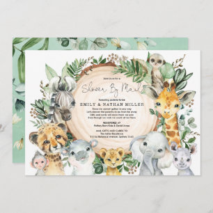 Convites Animais Selvagens Safari Greenery Chá de fraldas p