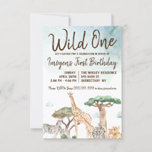 Convites Animais Selvagens Safari Primeiro Aniversário