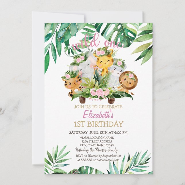 Convites Animais Selvagens Safari,Saem primeiro aniversario (Frente)