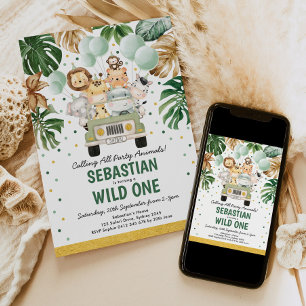 Convites Animais Selvagens Selvagens Tropicais Safari Um An