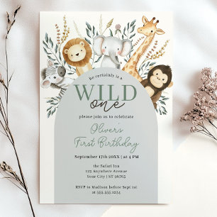 Convites Animais Selvagens Selvagens Tropicais Safari Um An