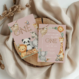 Convites Animais Selvagens Tropicais Rosa Um Safari Selvage