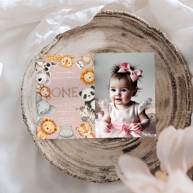 Convites Animais Selvagens Tropicais Rosa Um Safari Selvage (Criador carregado)