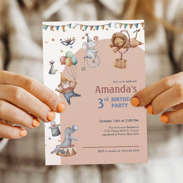 Convites Animais Whimsic Festa de aniversário Circus (Whimsical Animals Circus Birthday Party Invitation)