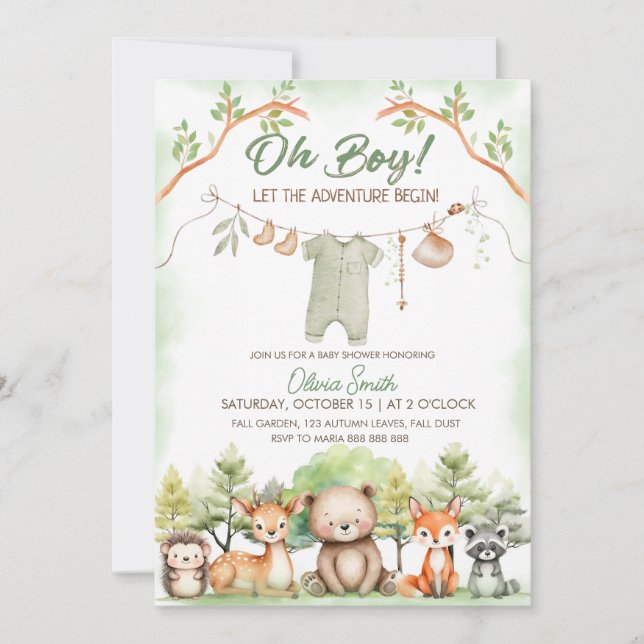 Convites Animal Adventure clothesline baby shower (Frente)