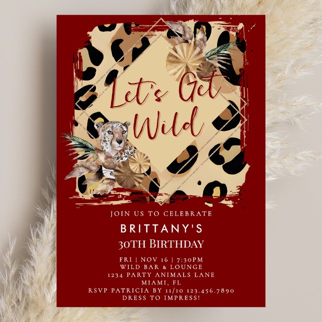 Convites Animal de Festa com Estampa de Leopardo Selvagem d (Criador carregado)