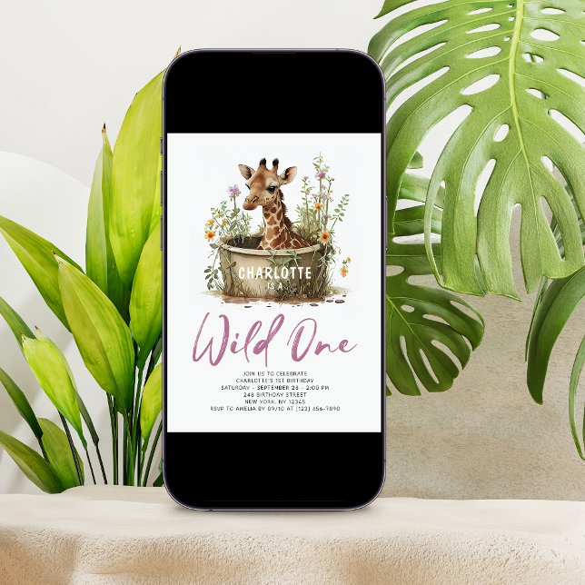 Convites Animal de Foto de primeiro aniversario de Girafa S (Criador carregado)