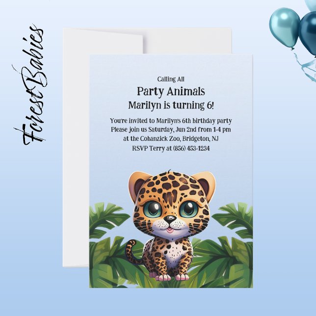 Convites Animal do Partido da Selva Tropical Safari do Leop (Leopard 🐆  Tropical Birthday 🌴 Party Animal Customizable ForestBabies Invitation)