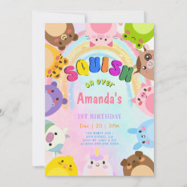 Convites Animal Squish On Over rainbow  girl Birthday