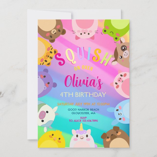 Convites Animals Squish Girl Birthday party (Frente)