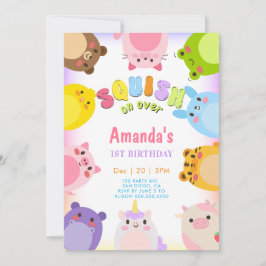 Convites Animals Squish On Over rainbow Birthday