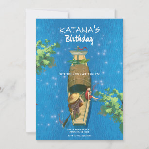 Convites Anime de barco aventura de verão água azul