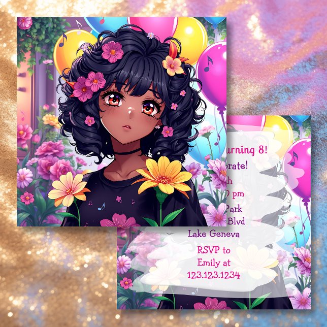 Convites Anime Girl of Color Personalised Birthday (Criador carregado)