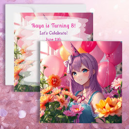 Convites Anime Themed Birthday Girl Personalizada