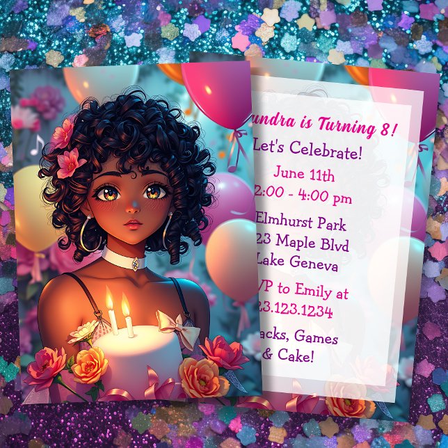 Convites Anime Themed Birthday Girl Personalizada (Criador carregado)