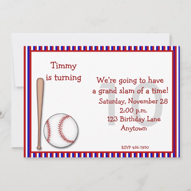 Convites Aniversário 10º Baseball (Frente)