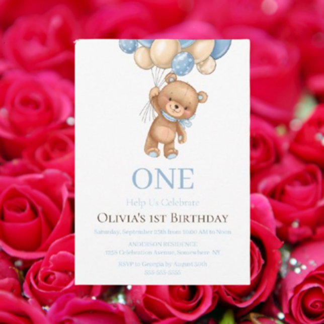 Convites Aniversário 11rua Urso-Urso-Balão (Sweet Teddy Bear Baby Shower Invitations)