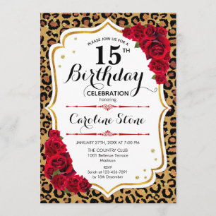 Convites Aniversário 15 - Impressão de Leopardo Dourado V