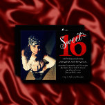 Convites Aniversário 16 anos | Foto de 16.o aniversário, ve<br><div class="desc">#Sweet16 Celebra este marco com este moderno roteiro de tipografia vermelho, preto e prateado, escrito à mão, e com o brilho "Sweet 16", que apresenta brilho metálico falso "Sweet", entrelaçado em uma aquarela "16" com fundo de mármore. Este tema da 16ª festa de aniversário, sombrio, apresenta um texto brilhante e...</div>