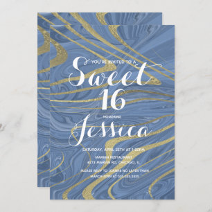 Convites Aniversário 16 anos Quince Marble Líquido L Azul