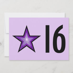 Convites Aniversário "16" da Estrela Púrpura preto púrpura