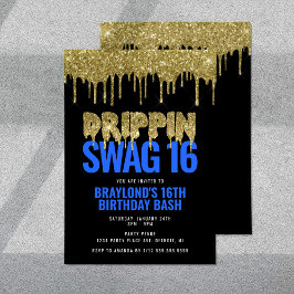 Convites Aniversário 16 Dourado e Azul Drippin Swag
