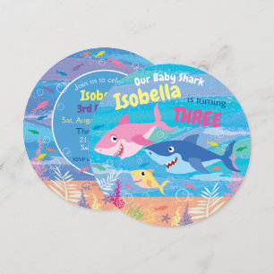 Convites Aniversário 3, Sob o Mar, 3 Tubarões, Festa