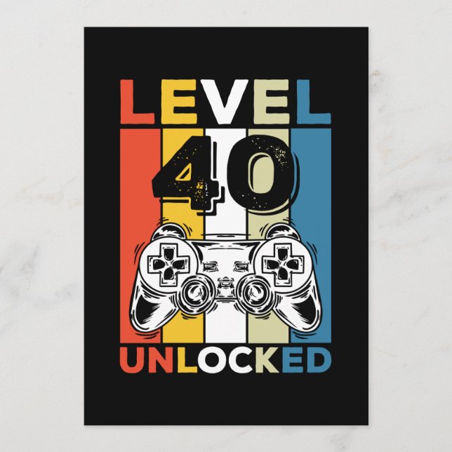 Convites Aniversário 40º Nível Desbloqueado 40 Jogos Retro (Frente)