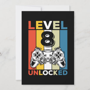 Convites Aniversário 8º Nível Desbloqueado 8 Jogos Vintage