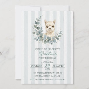 Convites Aniversário Adorável Alpaca Aquarela Creme