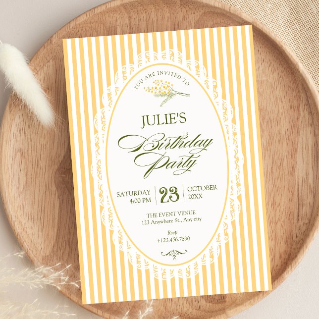 Convites Aniversário amarelo vintage choquette (Criador carregado)