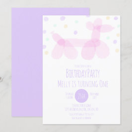 Convites Aniversário Animais-Balão Pastas Púrpuras-Rosa