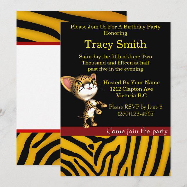 Convites Aniversário animal 5 da chita do partido do (Frente/Verso)