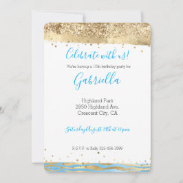 Convites Aniversário Animal Glitter Aqua Azul Dourado Confe