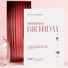 Convites Aniversário Arco Burgundy Vermelho Minimalista Mod