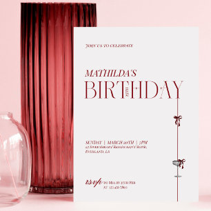 Convites Aniversário Arco Burgundy Vermelho Minimalista Mod