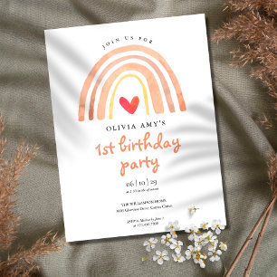 Convites Aniversário Arco-Íris e Coração em Aquarela Boho