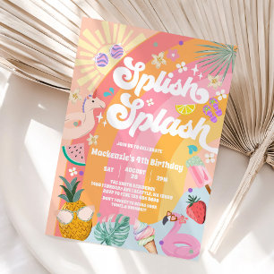 Convites Aniversário Arco-íris Sol de Verão Splish Splash