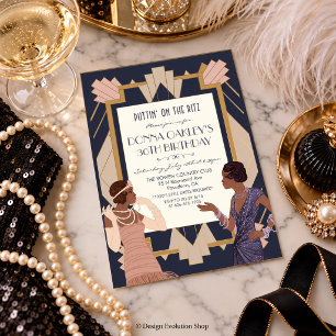 Convites Aniversário Art Déco Gatsby Afro-Americano