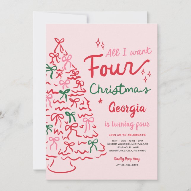 Convites Aniversário Árvore de Natal 4º Laço Coquete (Frente)