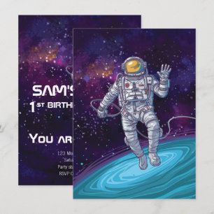 Convites Aniversário. Astronauta no Espaço com Estrelas e