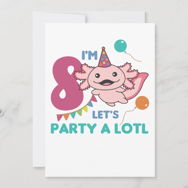 Convites Aniversário Axolotl de 8 anos Eixo doce de 8 anos (Frente)